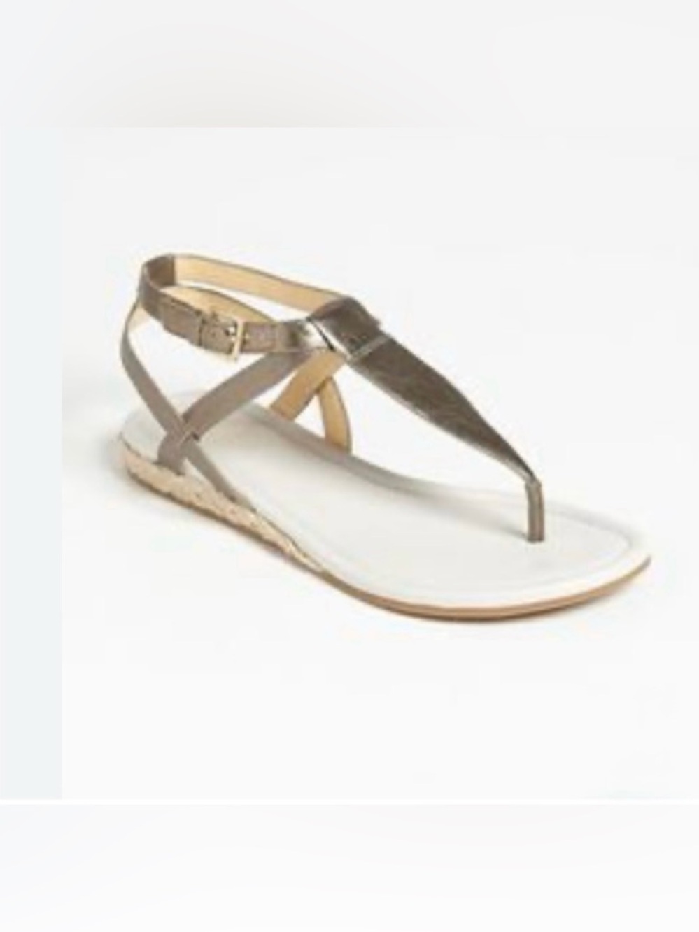 Cole Haan Metallic Taupe Strappy T‑Toe Espadrille Sandal, Size 8.5